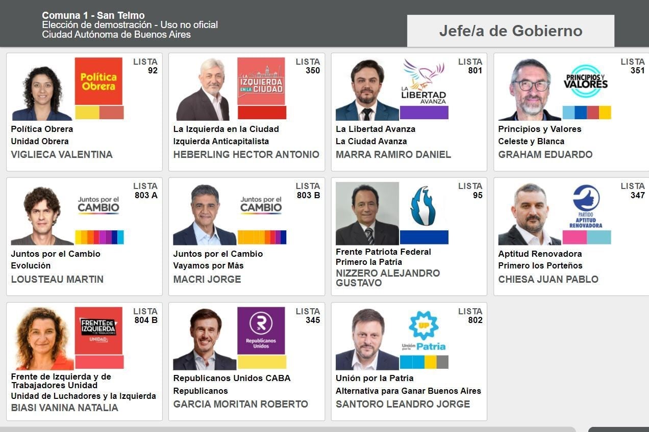 Simulador del voto con Boleta Única Electrónica.