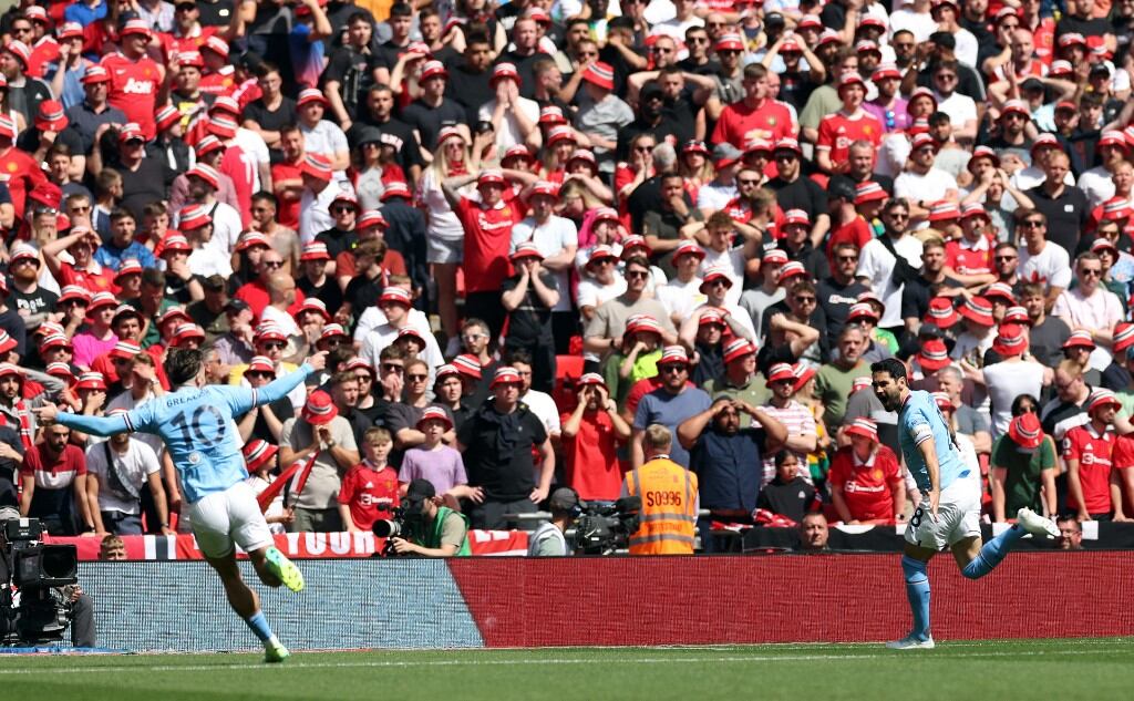 Ilkay Gundogan, del Manchester City, celebra el gol de apertura durante el partido de la final de la Copa FA inglesa ante el Manchester United en el estadio de Wembley.