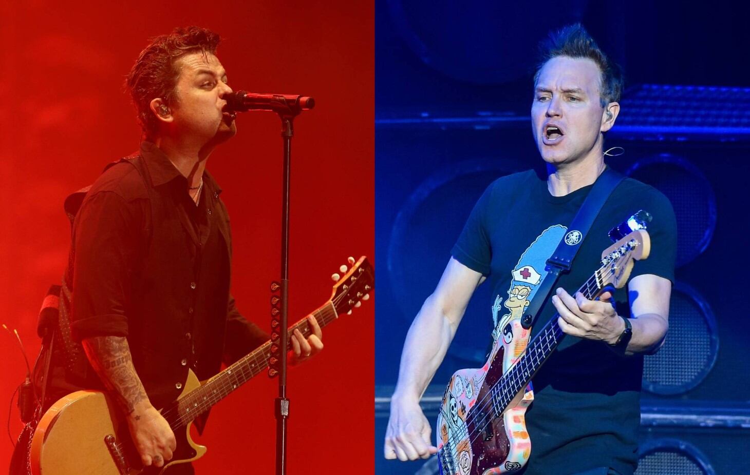 El cantante Billie Joe Armstrong, de Green Day; y el guitarrista Mark Hoppus, de Blink-182. (Foto: AFP)