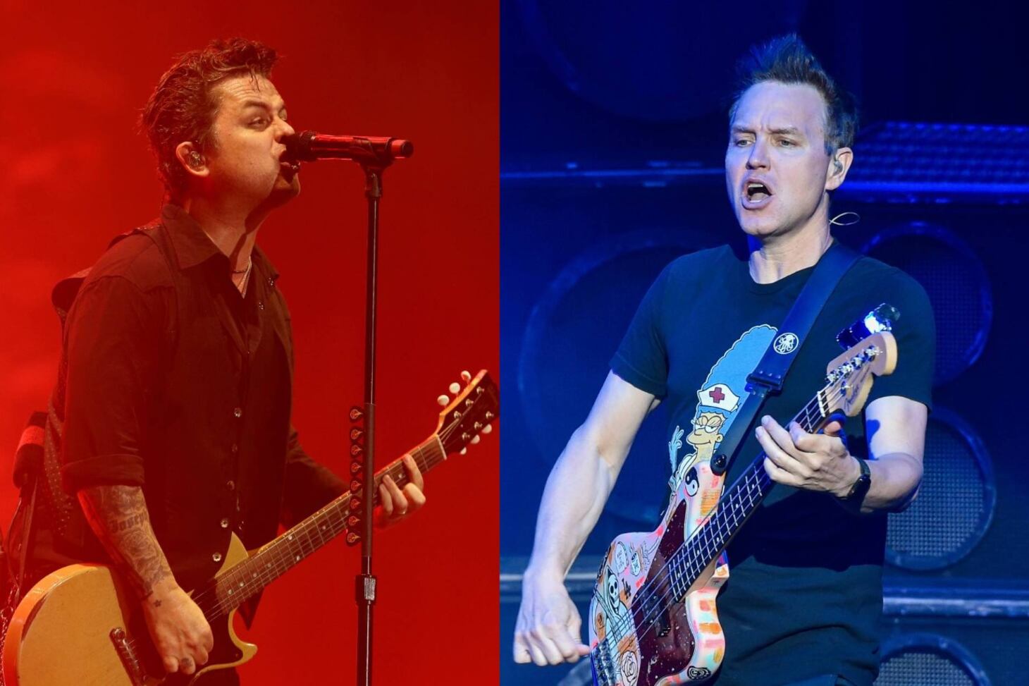 El cantante Billie Joe Armstrong, de Green Day; y el guitarrista Mark Hoppus, de Blink-182. (Foto: AFP)