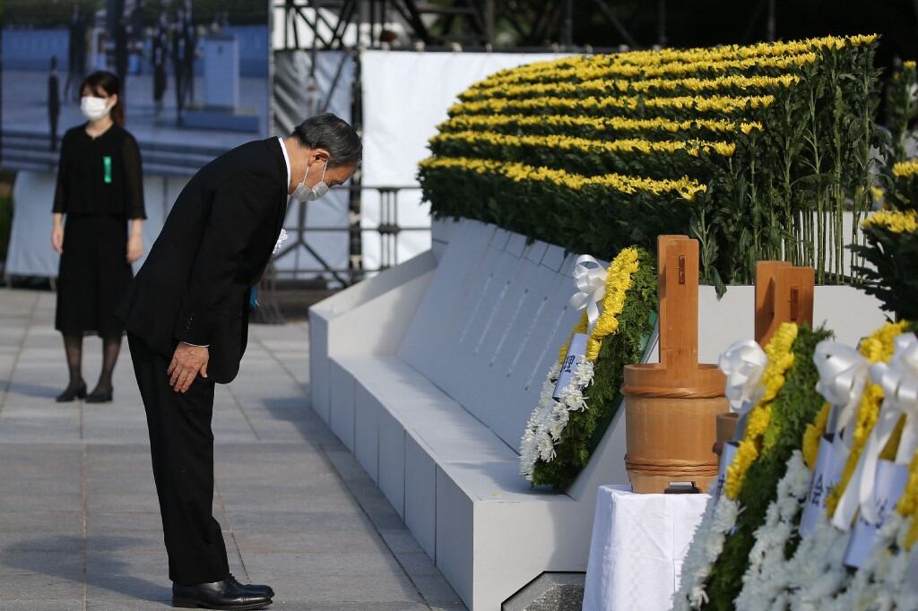 El primer ministro japonés, Yoshihide Suga, en la ceremonia de este viernes