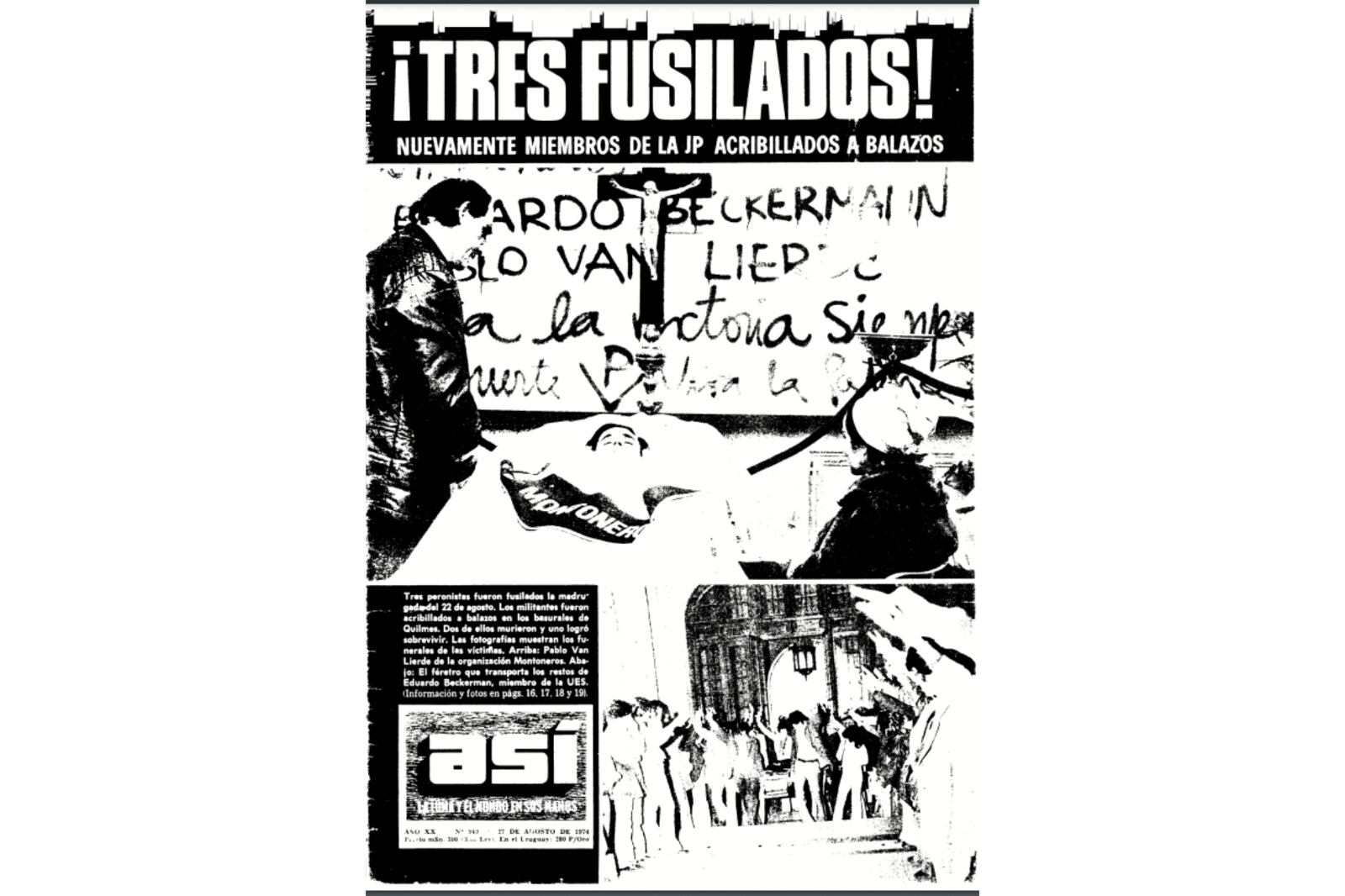 La tapa de la revista Así que muestra, en su parte inferior, la salida del féretro de Bekerman del CNBA.