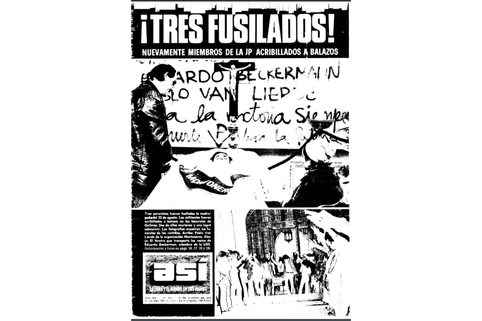 La tapa de la revista Así que muestra, en su parte inferior, la salida del féretro de Bekerman del CNBA.