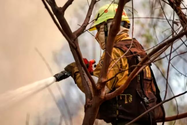 Bomberos en accion en las Sierras de Córdoba.