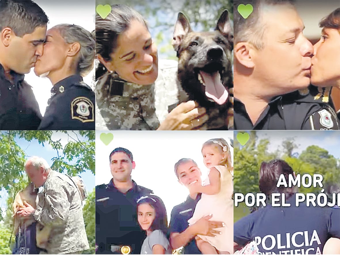 Piquitos, arrumacos, guau guau y lambetazos del perrito, besos de los niños. Un video uniformado.