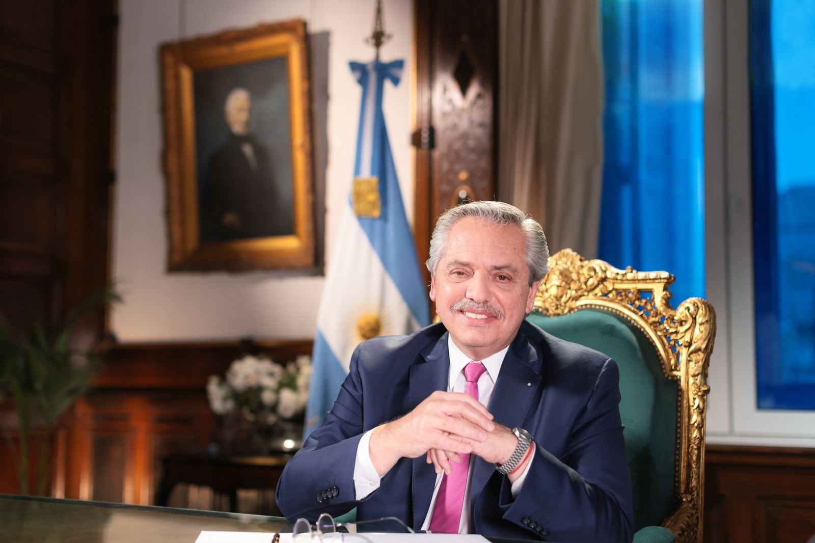 El Presidente grabó el mensaje en su despacho de la Casa Rosada.