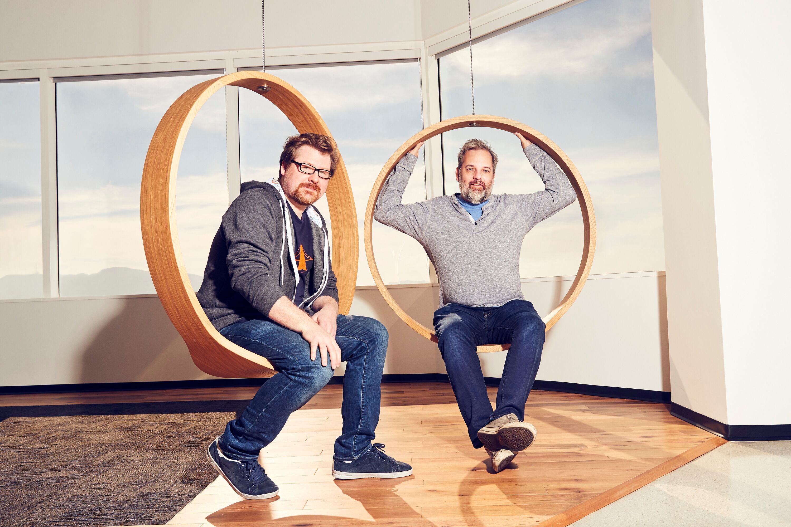 Justin Roiland y Harmon, los cerebros detrás de "Rick & Morty".
