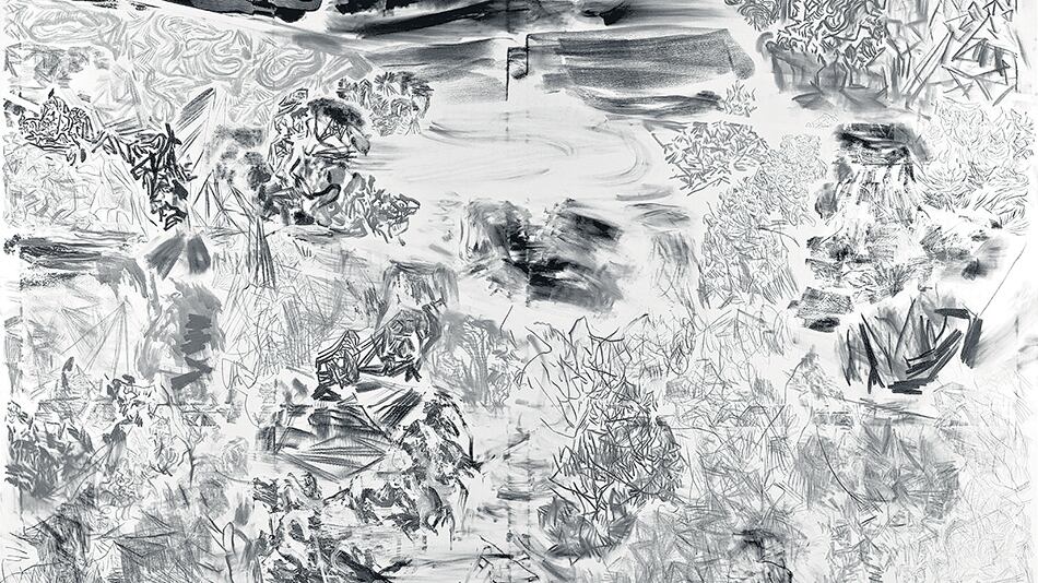 Dos de los “paisajes” abstractos de Eduardo Stupía.