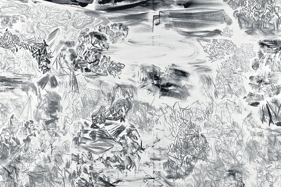 Dos de los “paisajes” abstractos de Eduardo Stupía.