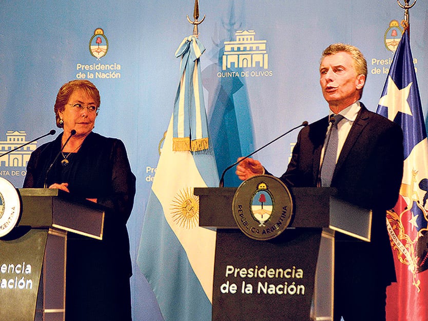 Michelle Bachelet y Mauricio Macri compartieron una conferencia de prensa en la quinta de Olivos.