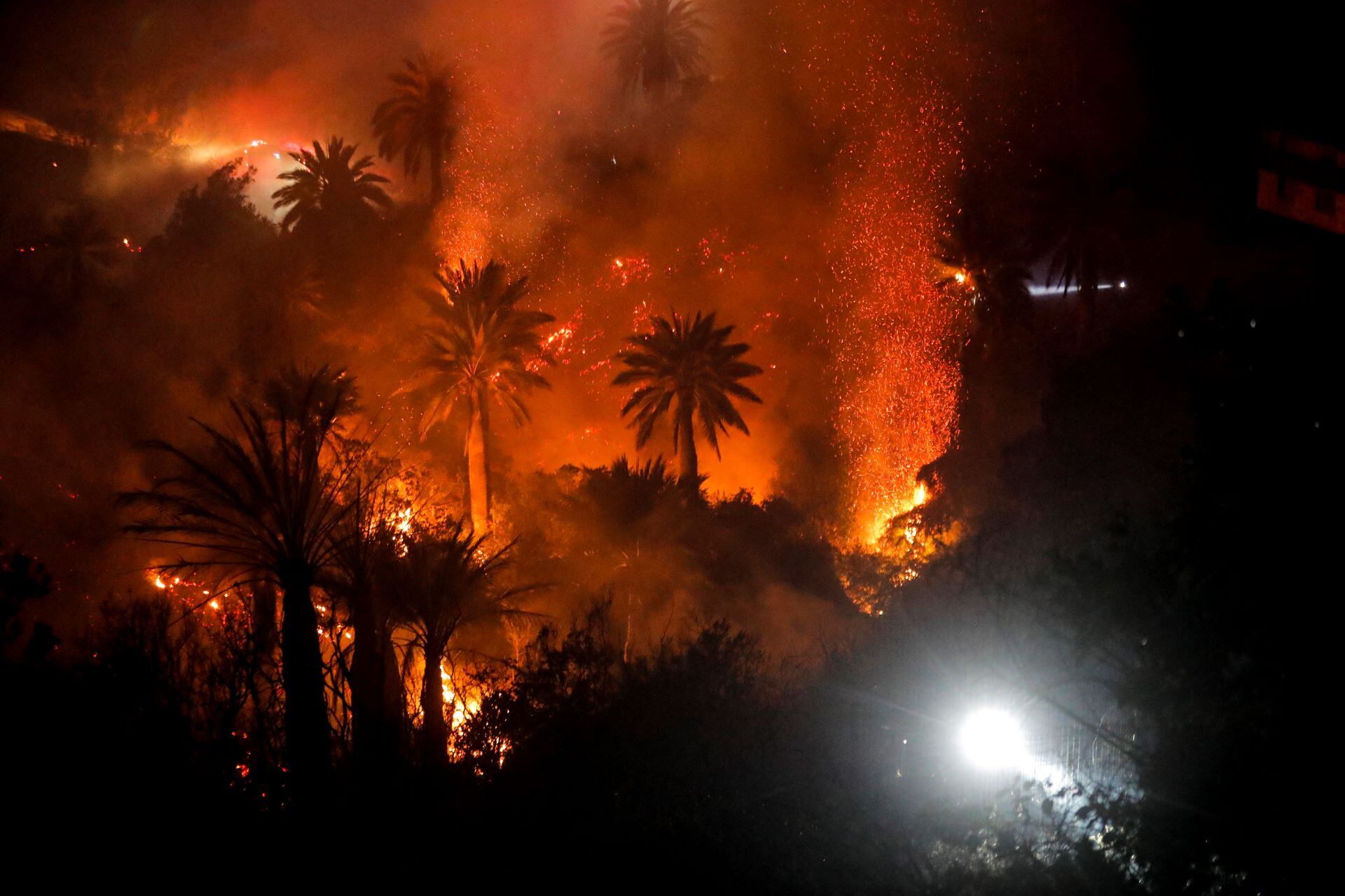 Los incendios en Viña del amr amenazaron con quemar la Quinta Vergara, el parque donde se encuentra el anfiteatro sede del tradicional Festival chileno. (Foto: AFP)