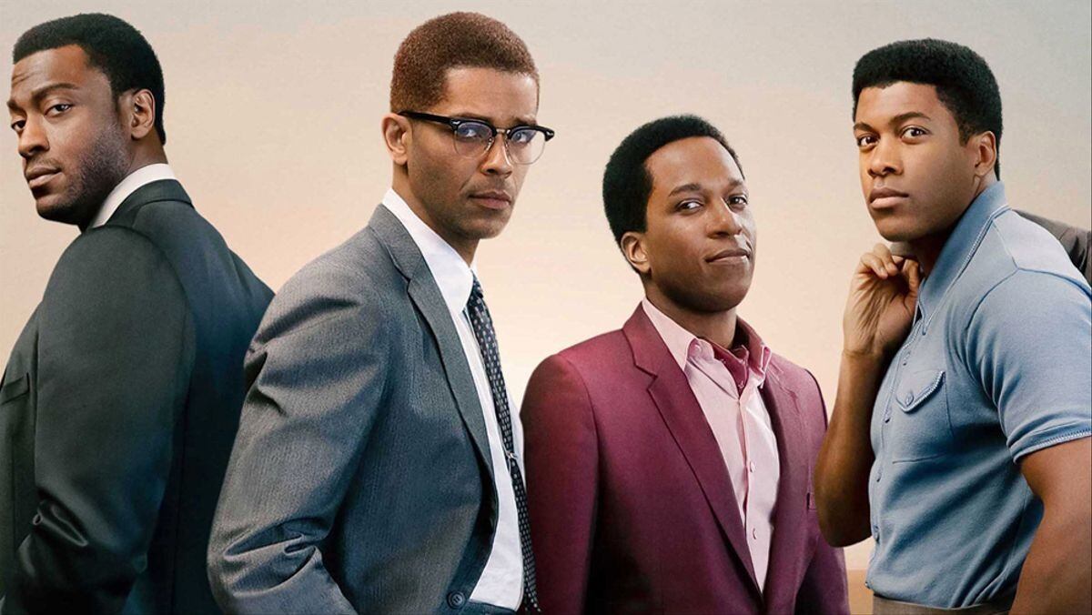 Aldis Hodge (Brown), Kingsley Ben-Adir (Malcolm X), Leslie Odom Jr. (Cooke) y Eli Goree (Ali), en la película de Amazon Prime.