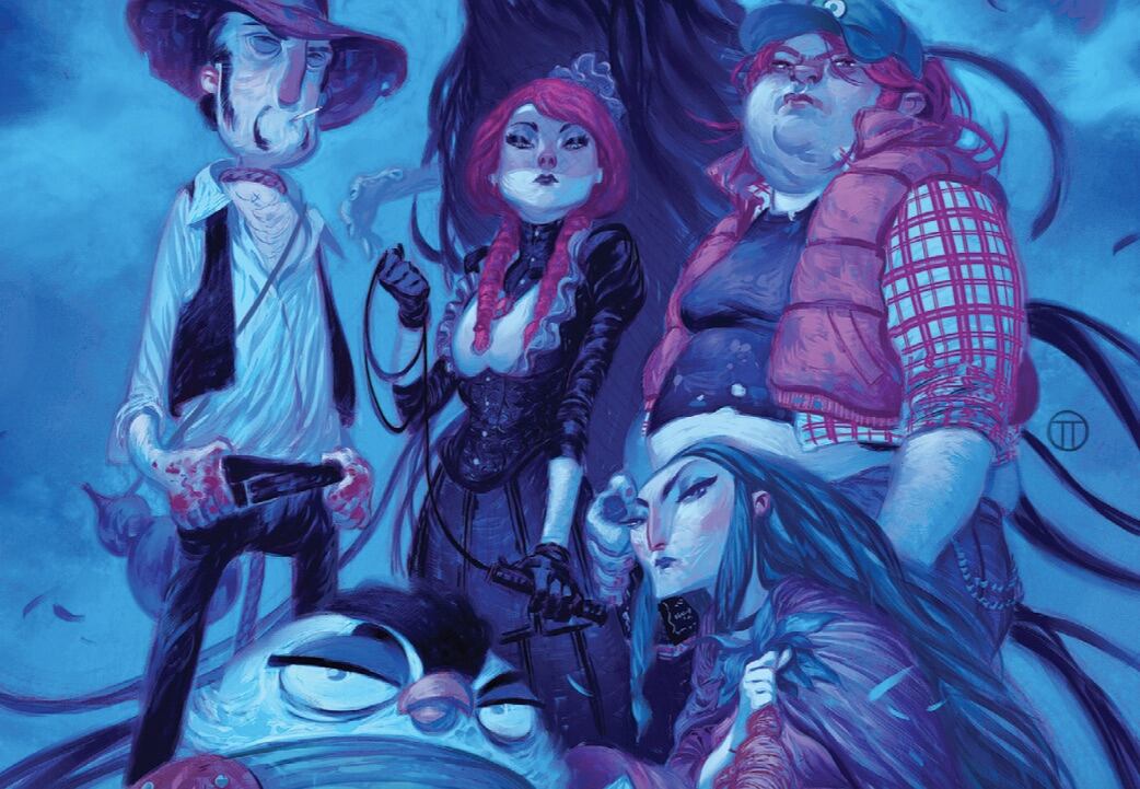 La Liga del Mal, fragmento de la portada del Tomo 2, por Julián Totino Tedesco