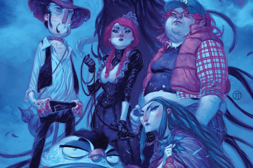 La Liga del Mal, fragmento de la portada del Tomo 2, por Julián Totino Tedesco