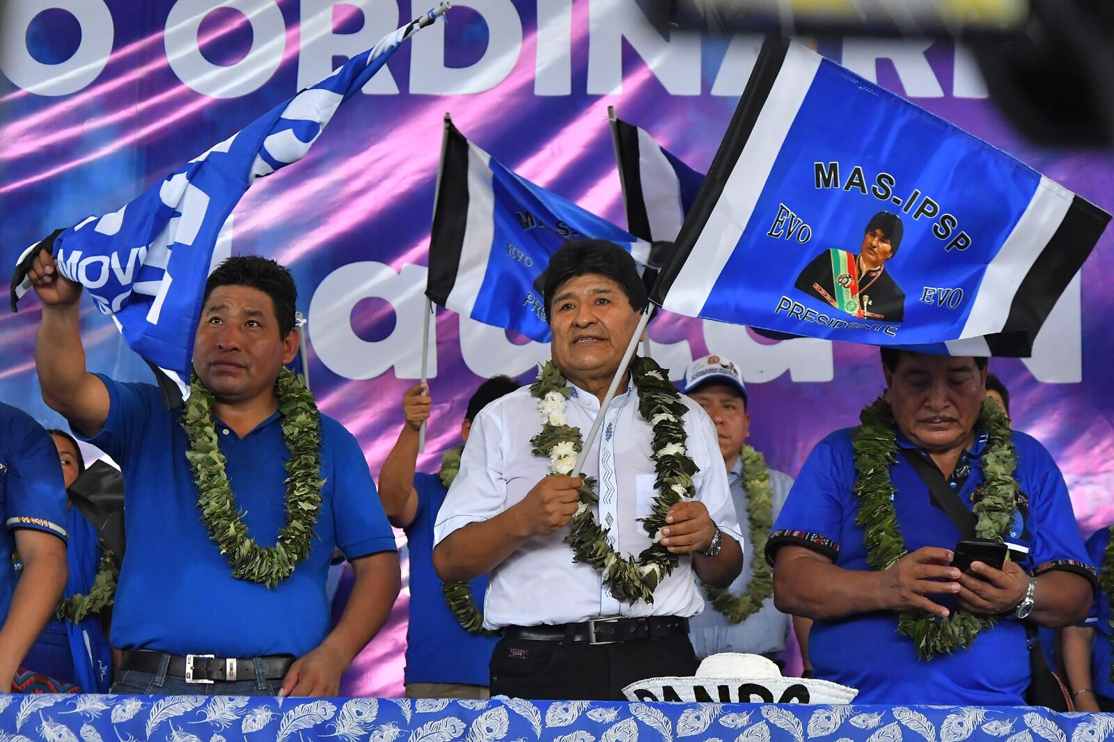  El ex presidente de Bolivia Evo Morales en el congreso del Movimiento Al Socialismo en Lauca Ñ. 