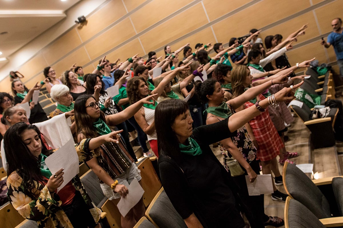 Ensayo con LASTESIS de la coreografía de "Un violador en tu camino", en el Hotel Quagliaro, el 18 de febrero de 2020.