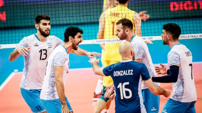 Festejo del seleccionado masculino de vóleibol.