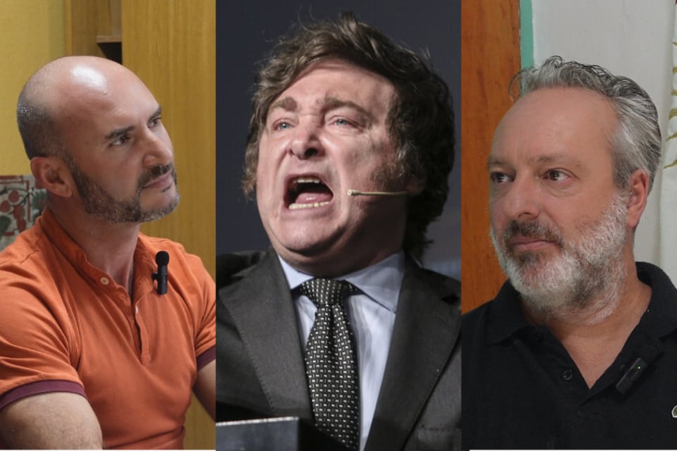 Javier Milei y Héctor Rodolfo González y Adrián Radice, jefes comunales de Rayo Cortado y Villa El Chacay, pueblos libertarios de Córdoba.