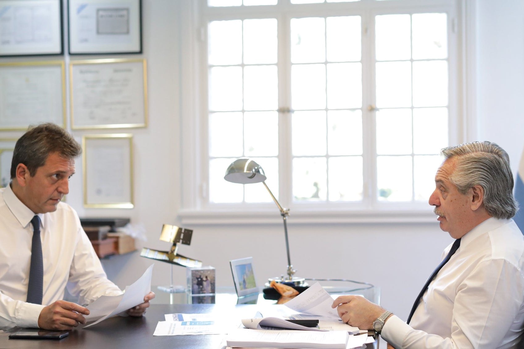 Sergio Massa y Alberto Fernández durente su reunión en la Quinta de Olivos.