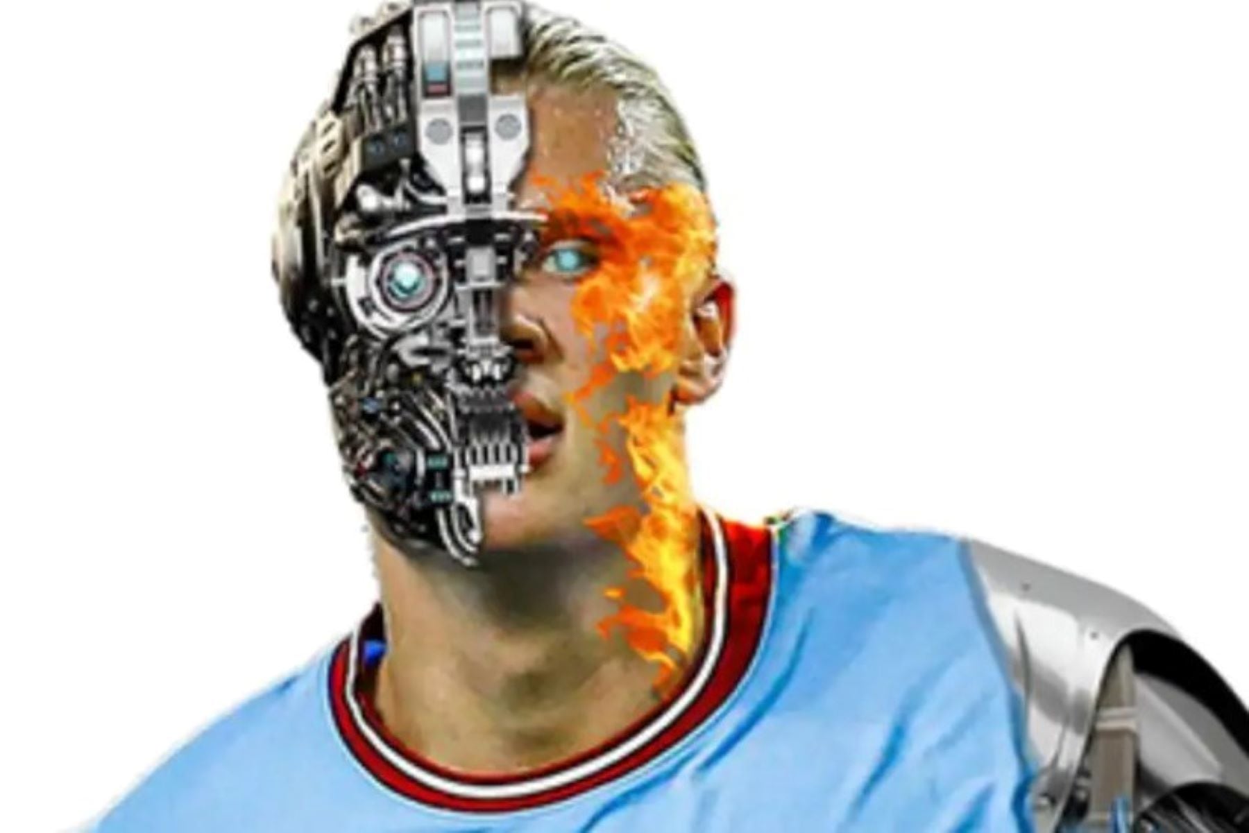 El goleador Erling Haaland, de Manchester City, como Terminator. El noruego no marcó en los dos partidos de semifinales contra el Real madrid.