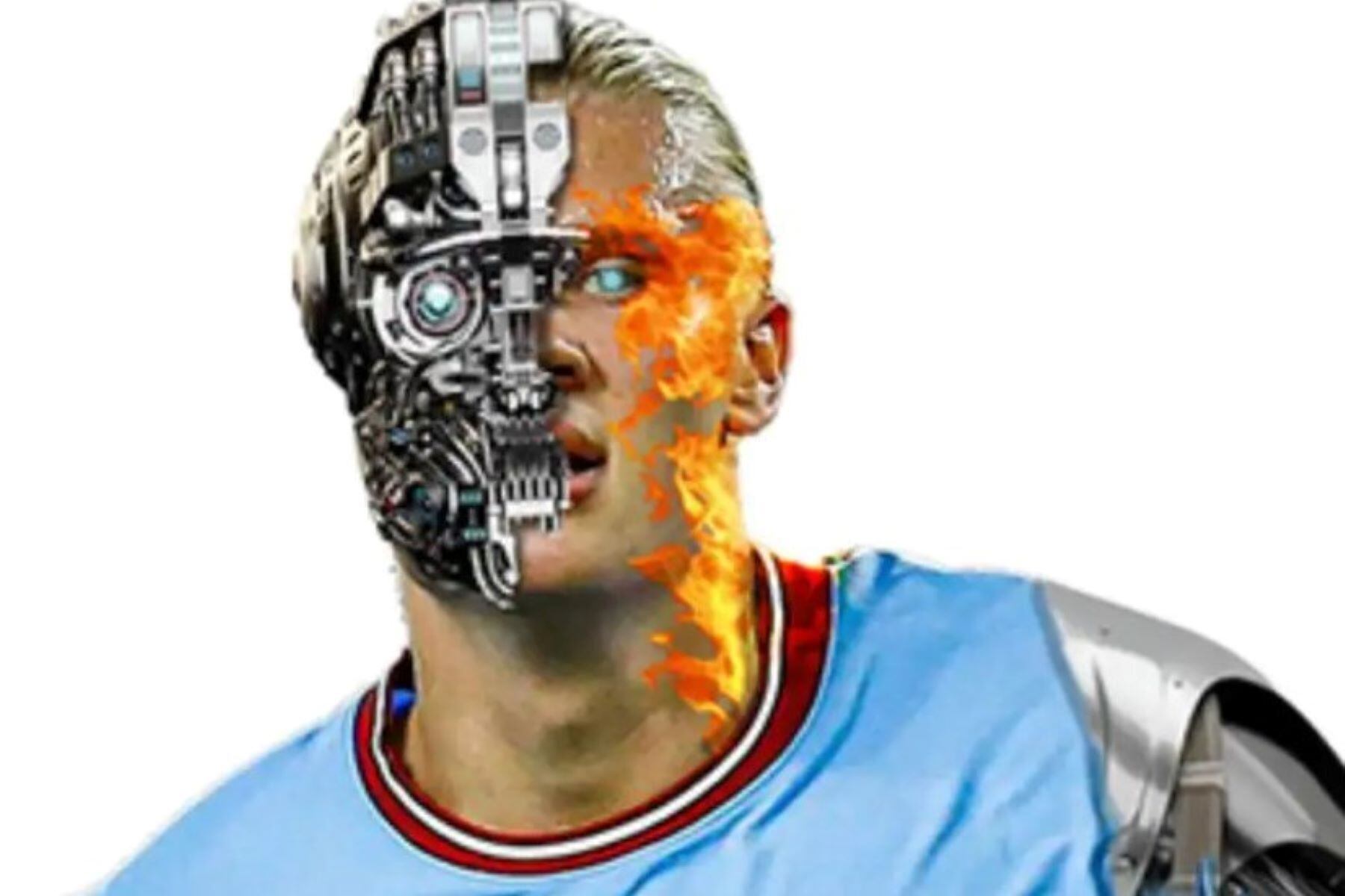 El goleador Erling Haaland, de Manchester City, como Terminator. El noruego no marcó en los dos partidos de semifinales contra el Real madrid.