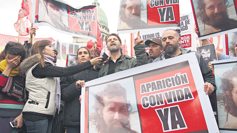 Germán Maldonado ayer, en la movilización que se realizó frente al Congreso.