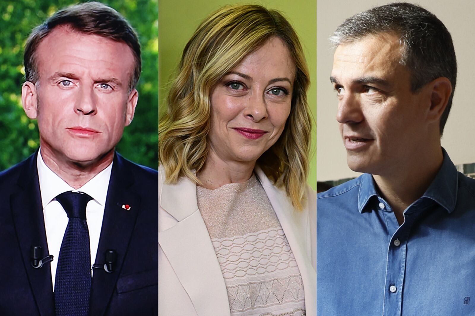 Macron, Meloni y Sánchez.