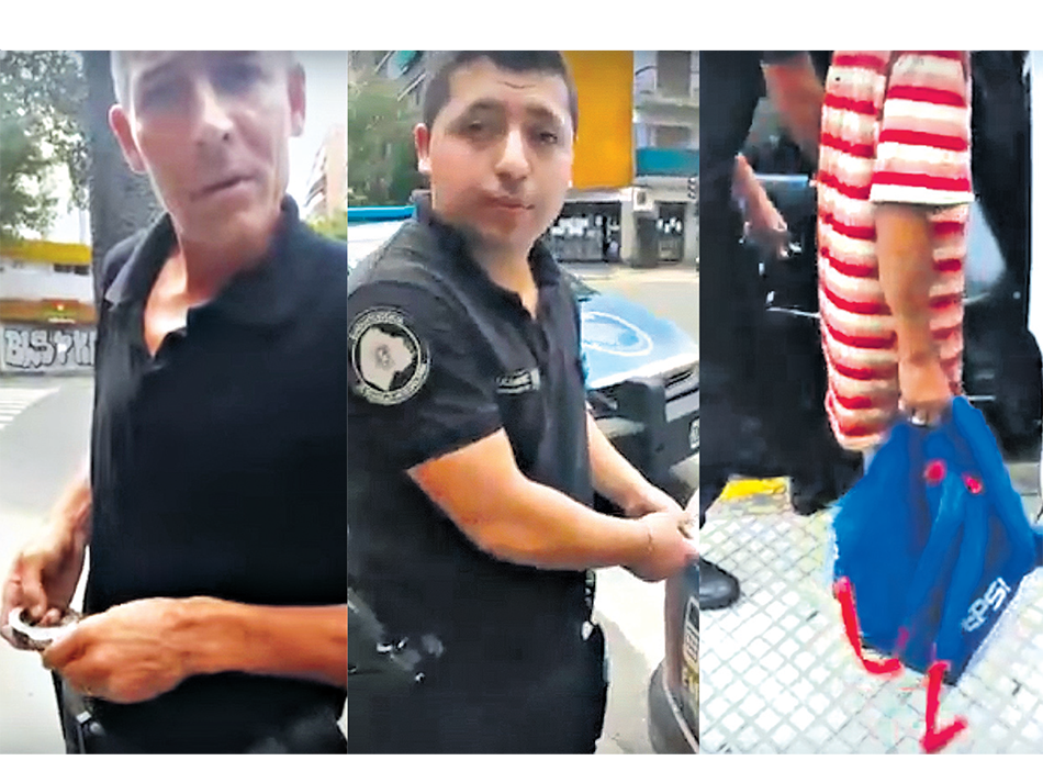 La mayoría de los polis no llevaba identificación. El chico es subido al patrullero.