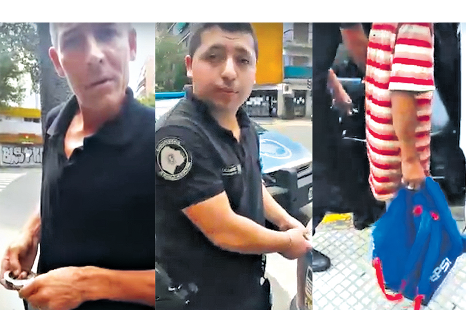 La mayoría de los polis no llevaba identificación. El chico es subido al patrullero.