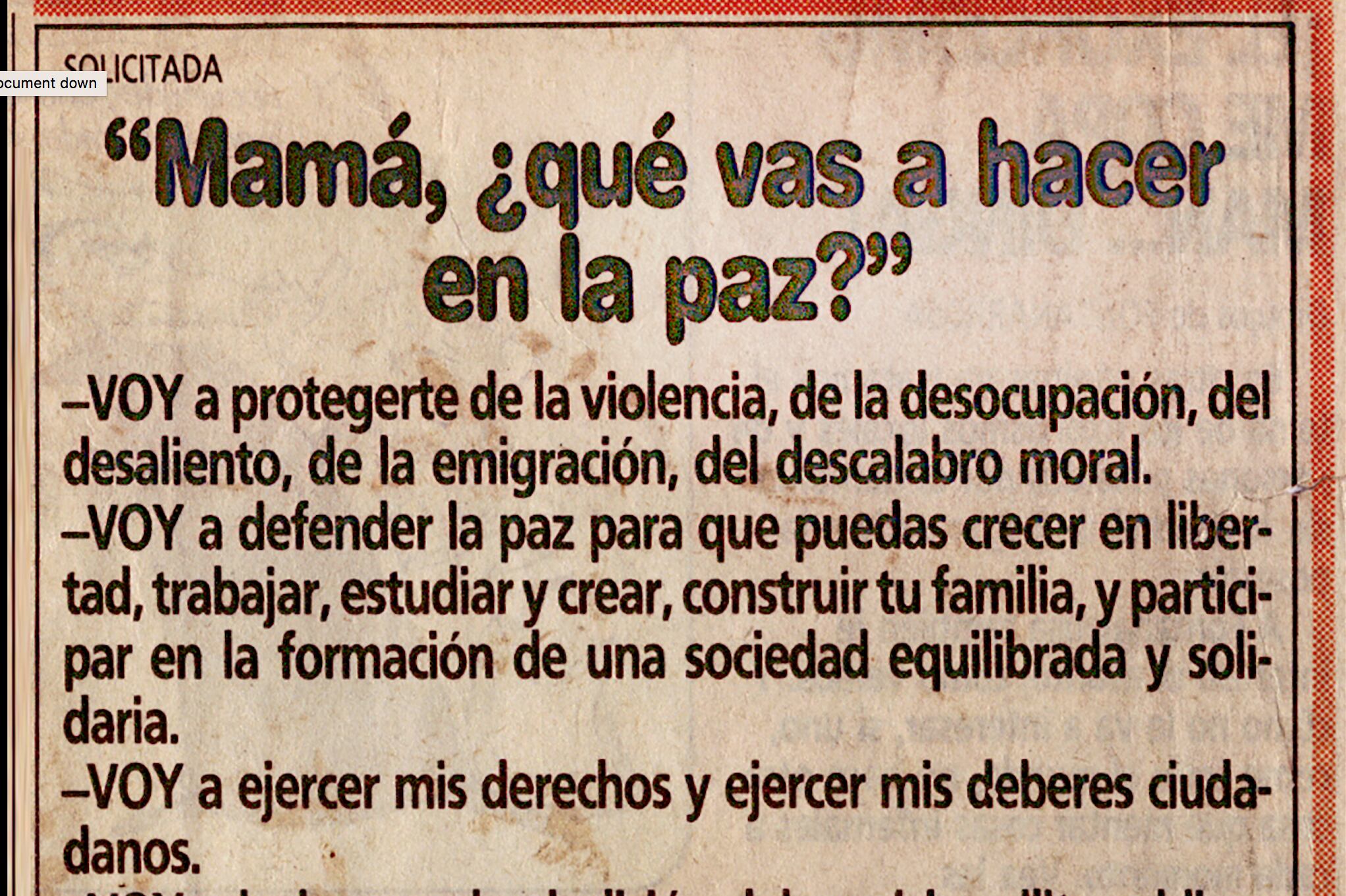La solicitada pidiendo por la abolición del servicio militar obligatorio contaba con firmas como las de María Luisa Bemberg, Josefina Robirosa y Marta Lamas entre muchas otras.