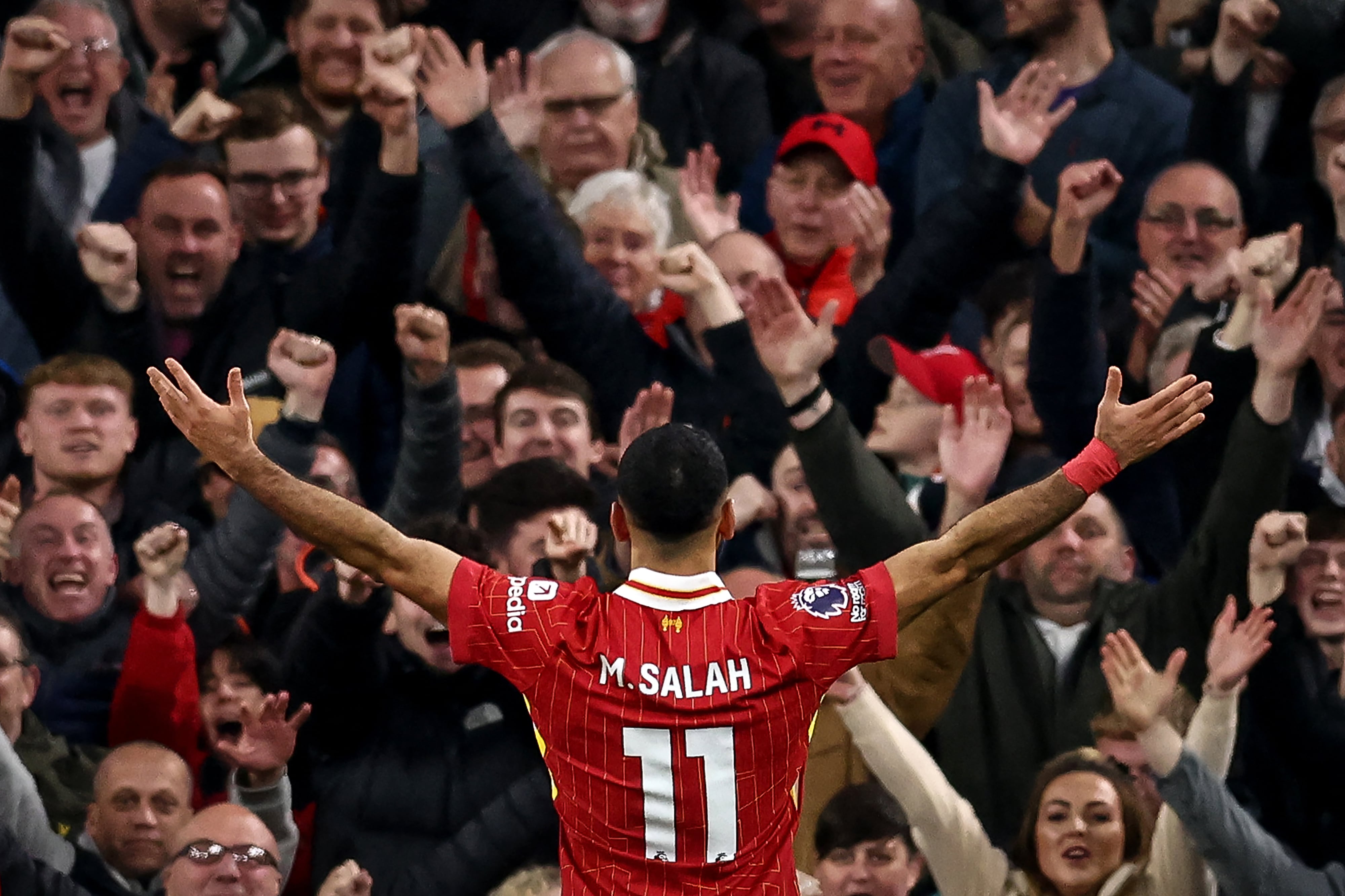 Mohamed Salah celebra para Liverpool.