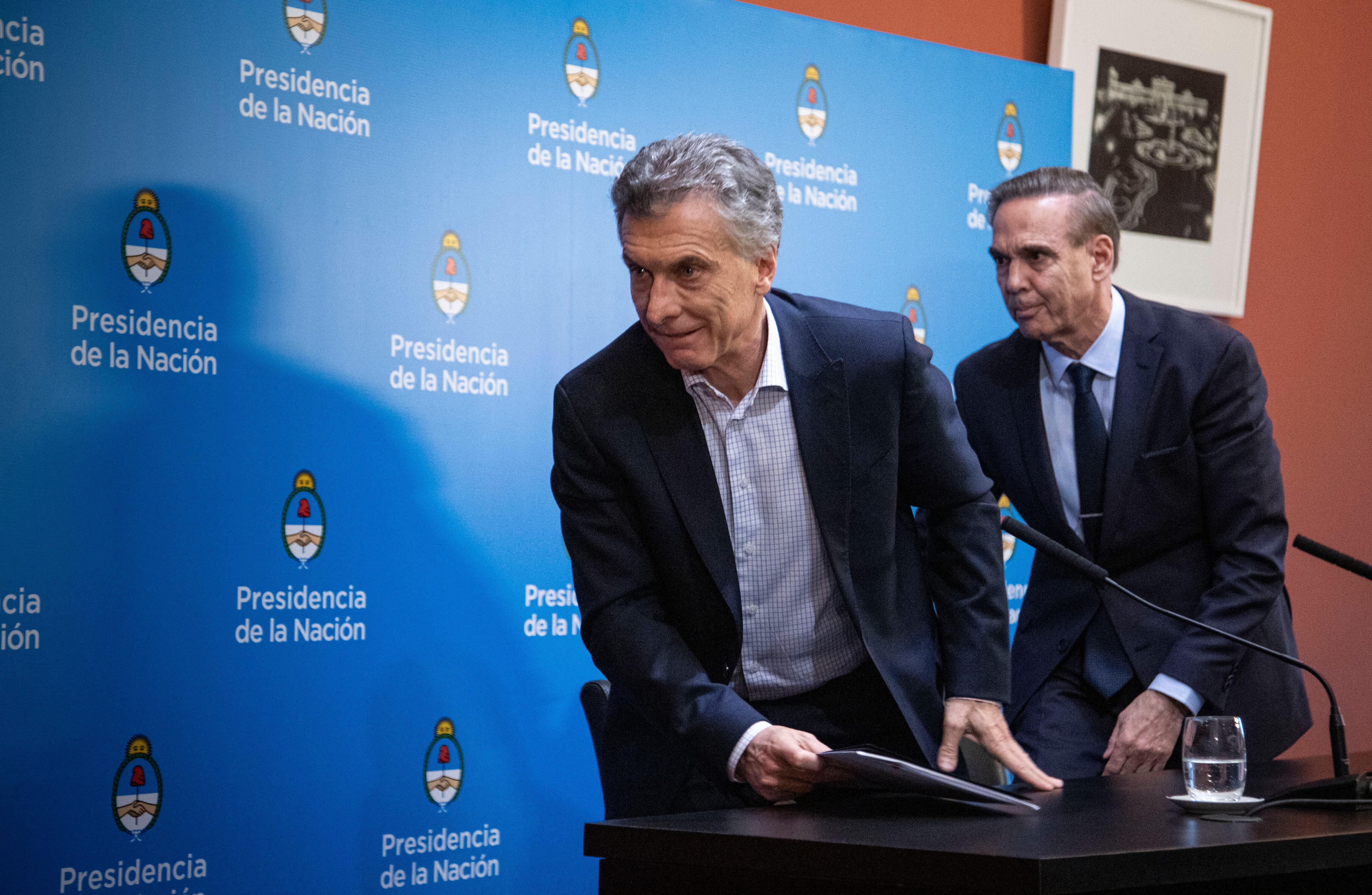 Macri estuvo en la conferencia de prensa junto a su candidato a vice, el senador Miguel Ángel Pichetto.