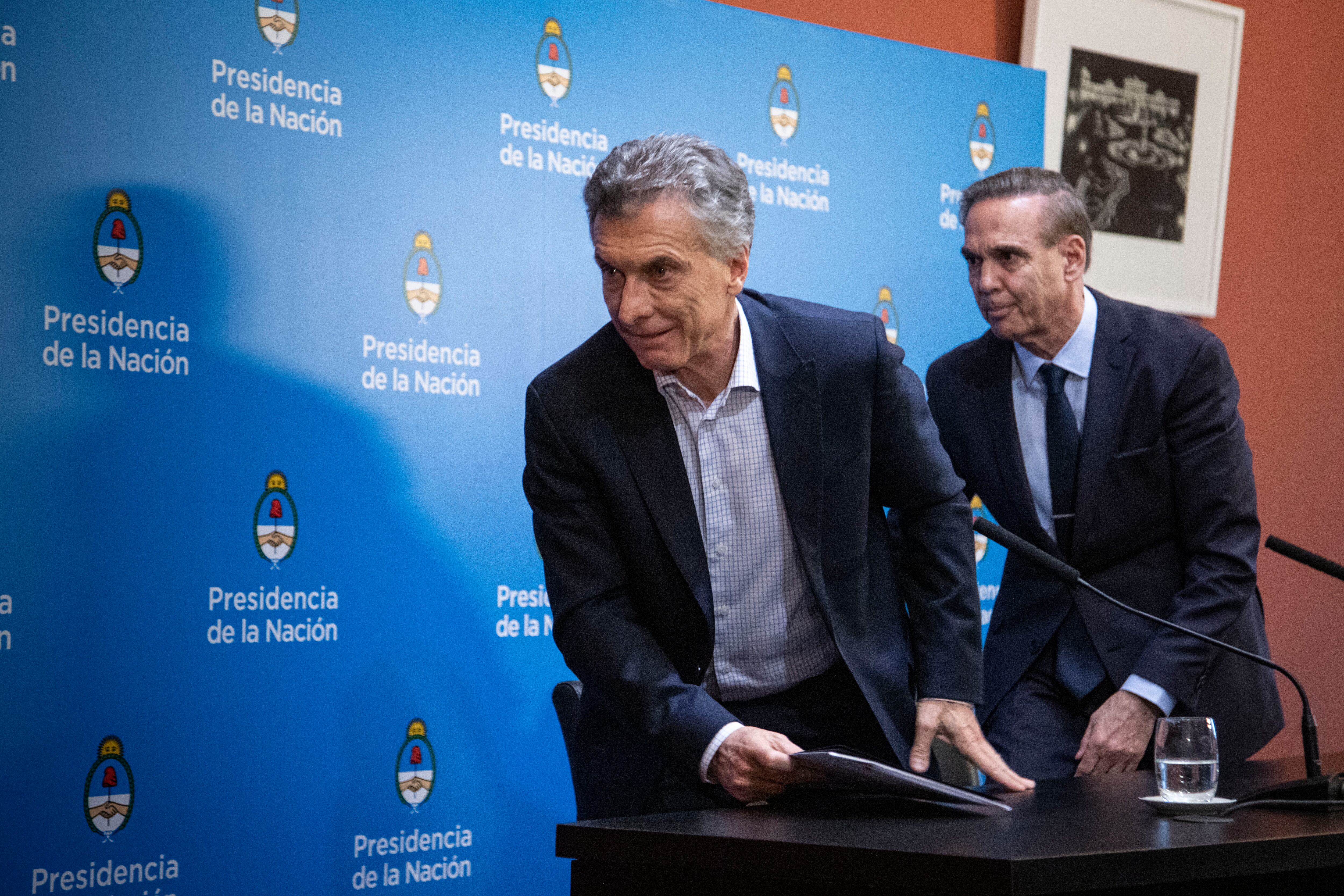 Macri estuvo en la conferencia de prensa junto a su candidato a vice, el senador Miguel Ángel Pichetto.