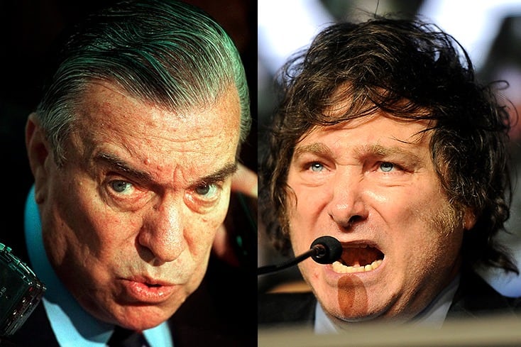 El dictaor Antonio Domingo Bussi y el "libertario"  Javier Milei. 
