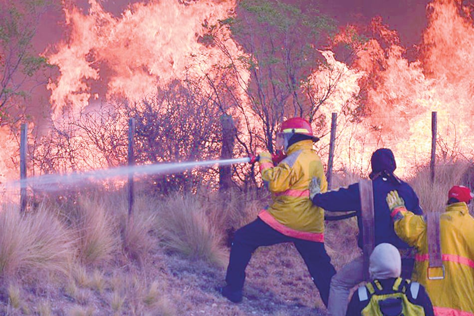 En La Pampa, bomberos luchan contra las llamas.