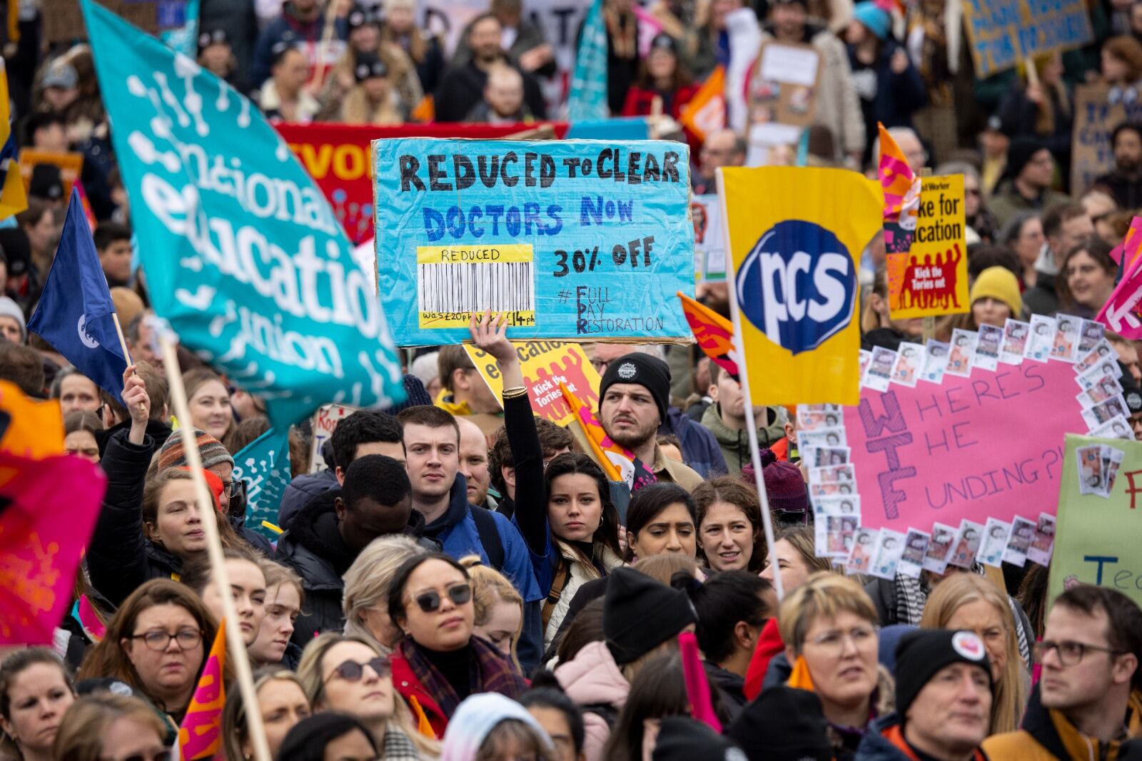 Manifetacón de trabajadores del sector público en Londres.