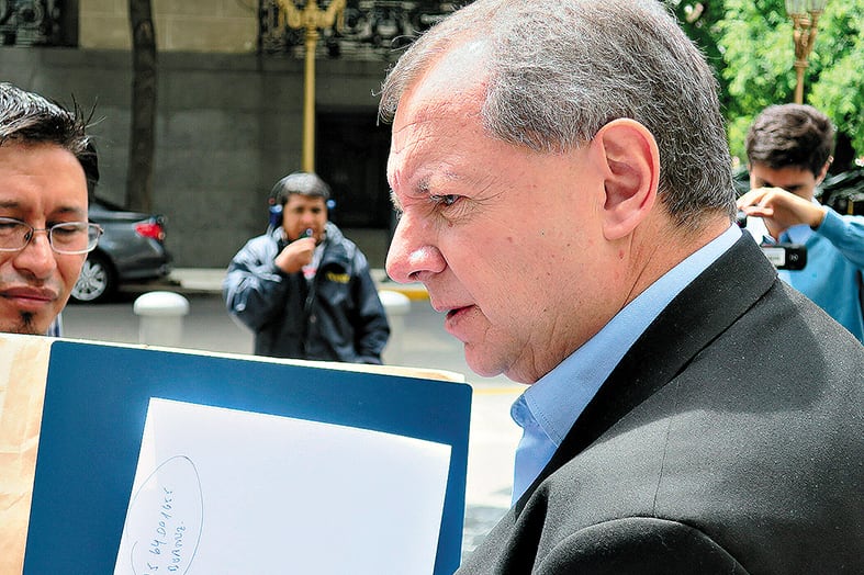 El presidente del Senado de Bolivia, José Alberto “Gringo” Gonzáles, al término de la reunión en Cancillería.