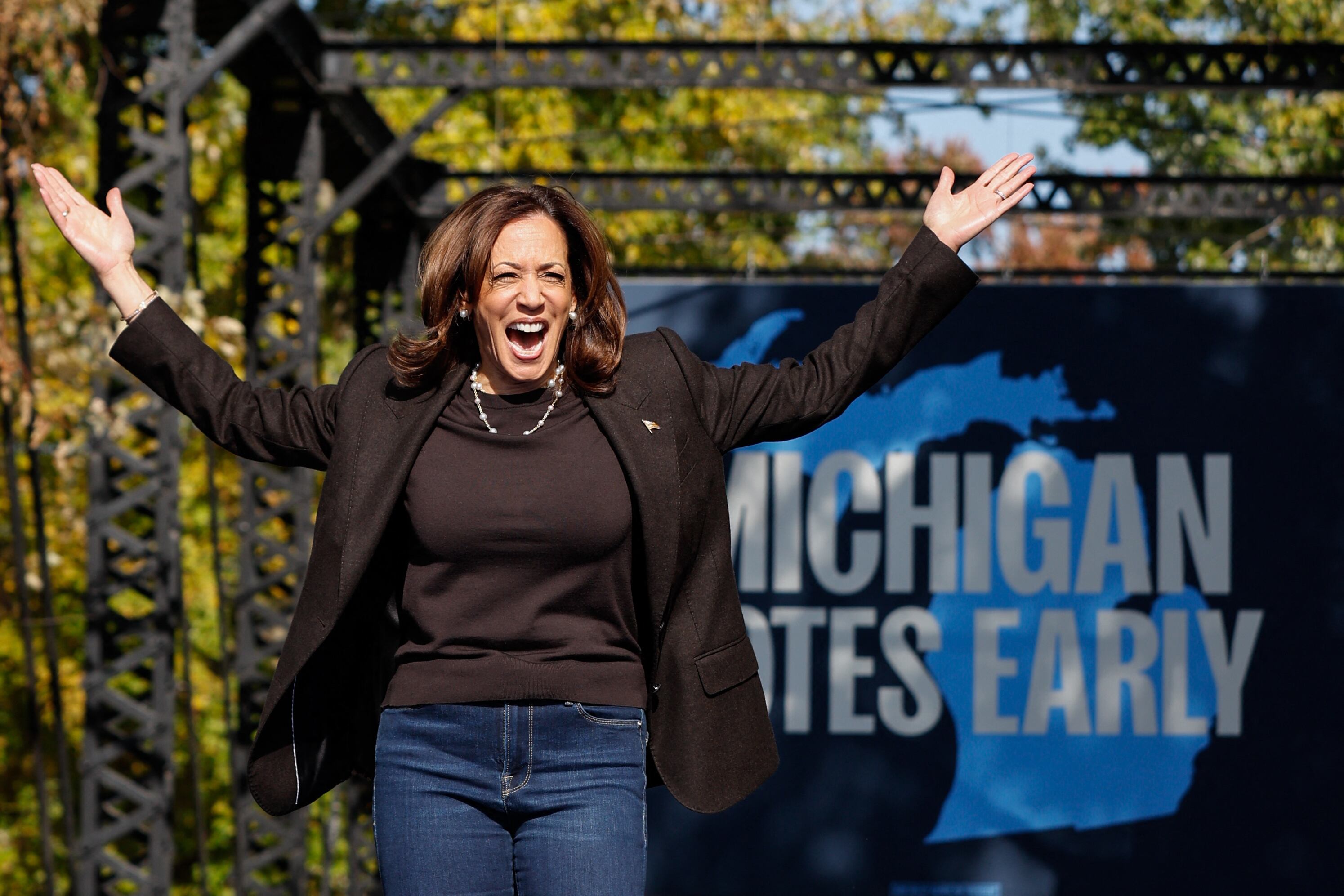 Kamala Harris en un acto de campaña en Grand Rapids, Michigan.