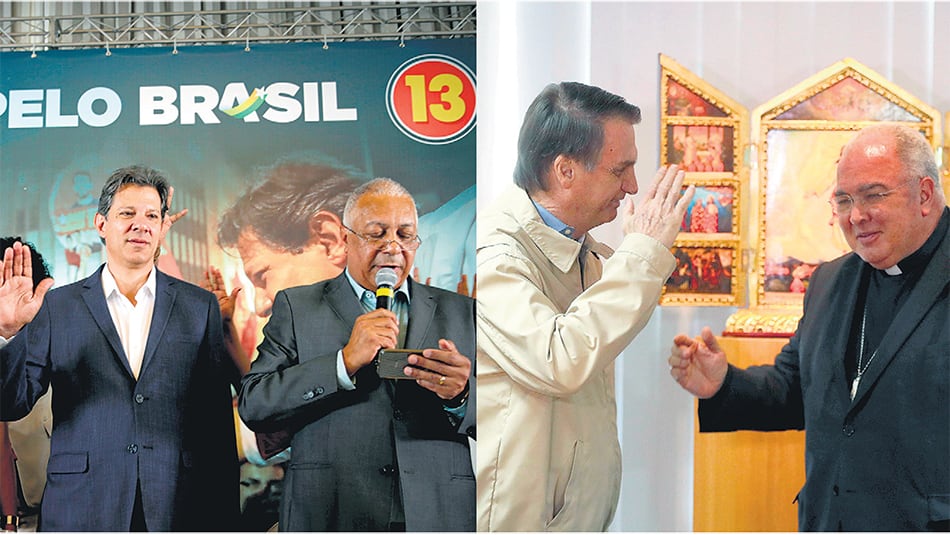 Haddad con pastores protestantes en San Pablo; Bolsonaro, el candidato de extrema derecha, con el arzobispo.