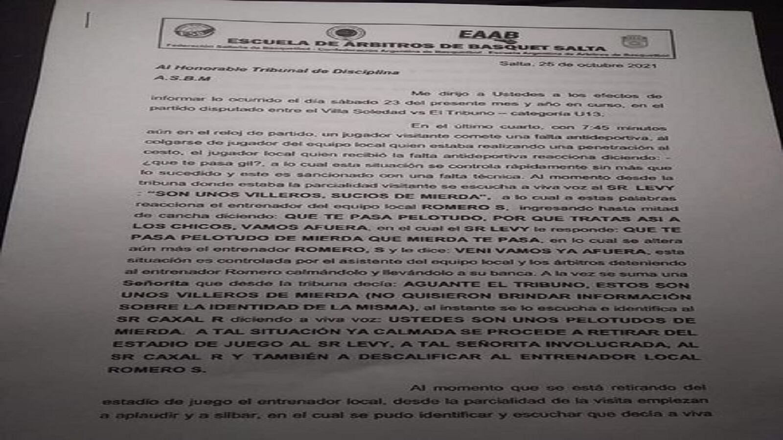 Informe de árbitros