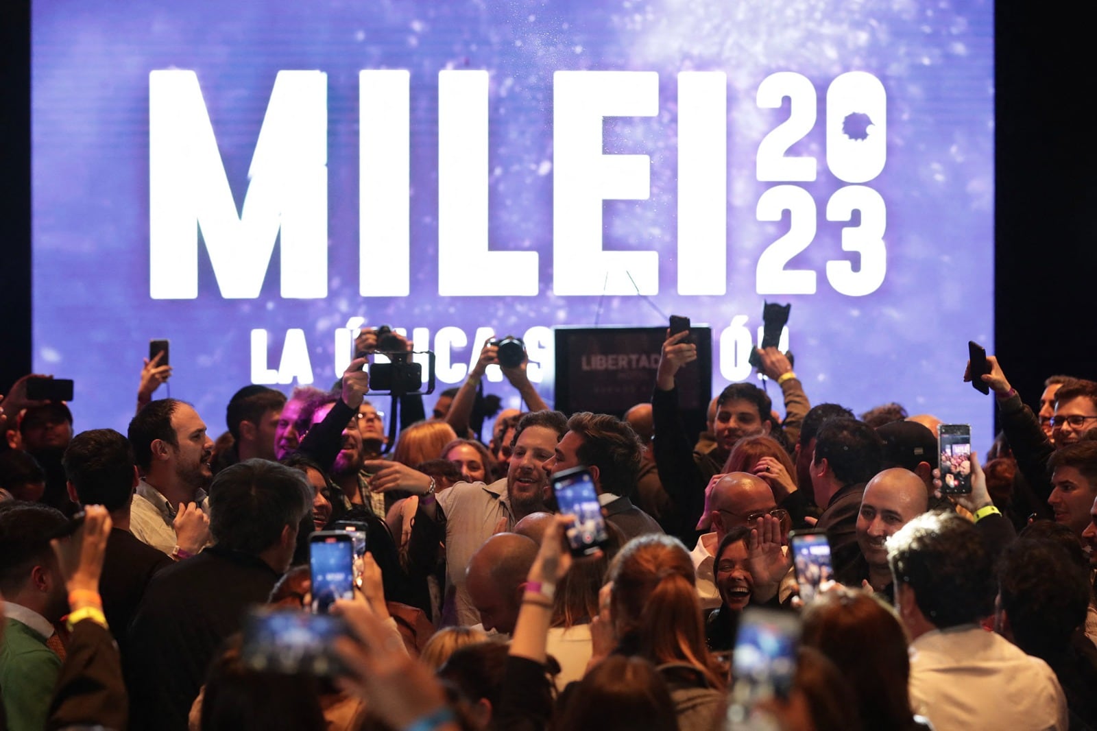 El festejo en el bunker de Javier Milei.