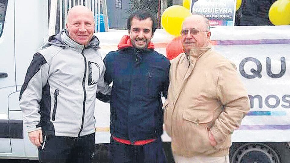 Carlos Mac Allister, el candidato a diputado Martín Maquieyra y el sindicalista Carlos Aragonés.