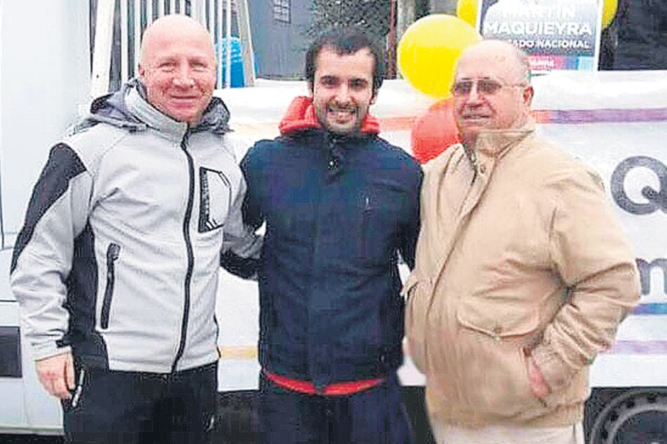 Carlos Mac Allister, el candidato a diputado Martín Maquieyra y el sindicalista Carlos Aragonés.