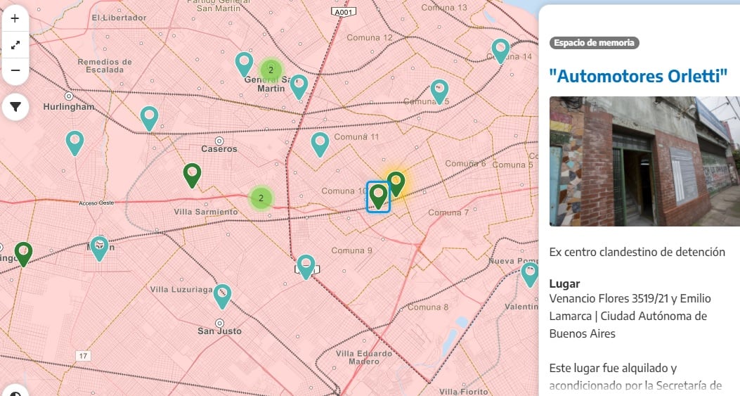 El mapa interactivo cuenta con un buscador general a partir del cual se pueden realizar búsquedas por ubicación y por nombre de los sitios 