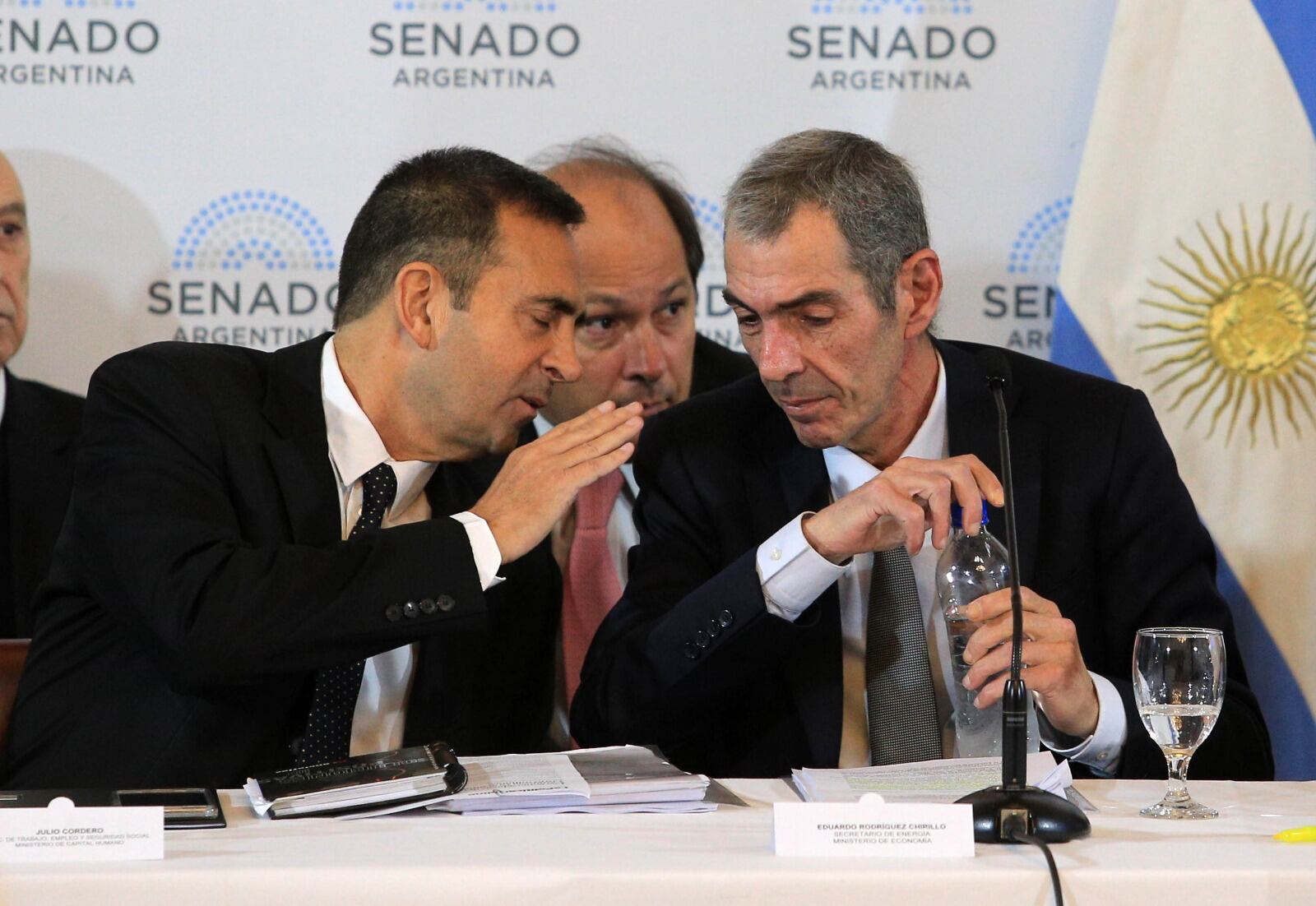 Rodríguez Chirillo, junto a Julio Cordero (secretarios de Energía y de Trabajo) en el Senado