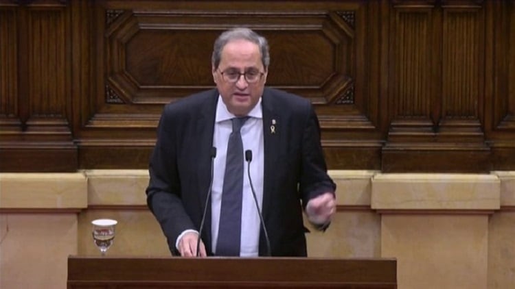 Quim Torra, al hablar hoy en el parlamento de Cataluña.