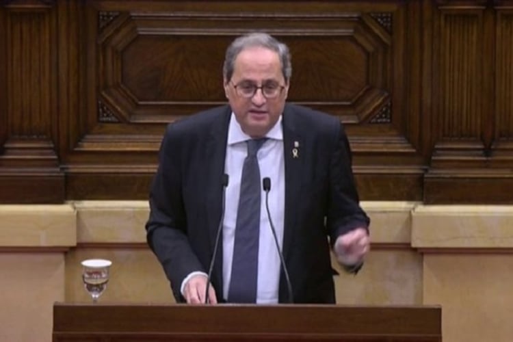 Quim Torra, al hablar hoy en el parlamento de Cataluña.