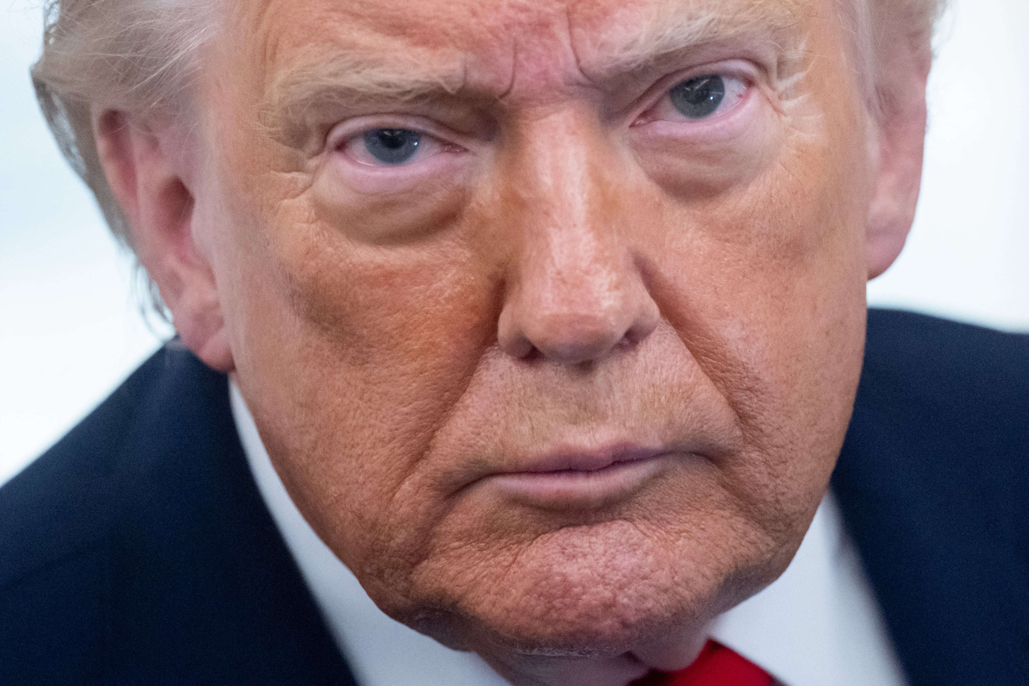 US President Donald Trump speaks with the press aboard Air Force One as he flies from Joint Base Andrews in Maryland to Eau Claire, Wisconsin, June 5, 2026. President Trump is traveling to Chippew Falls, Wisconsin, to attend a rountable on agriculture. (Photo by SAUL LOEB / AFP)