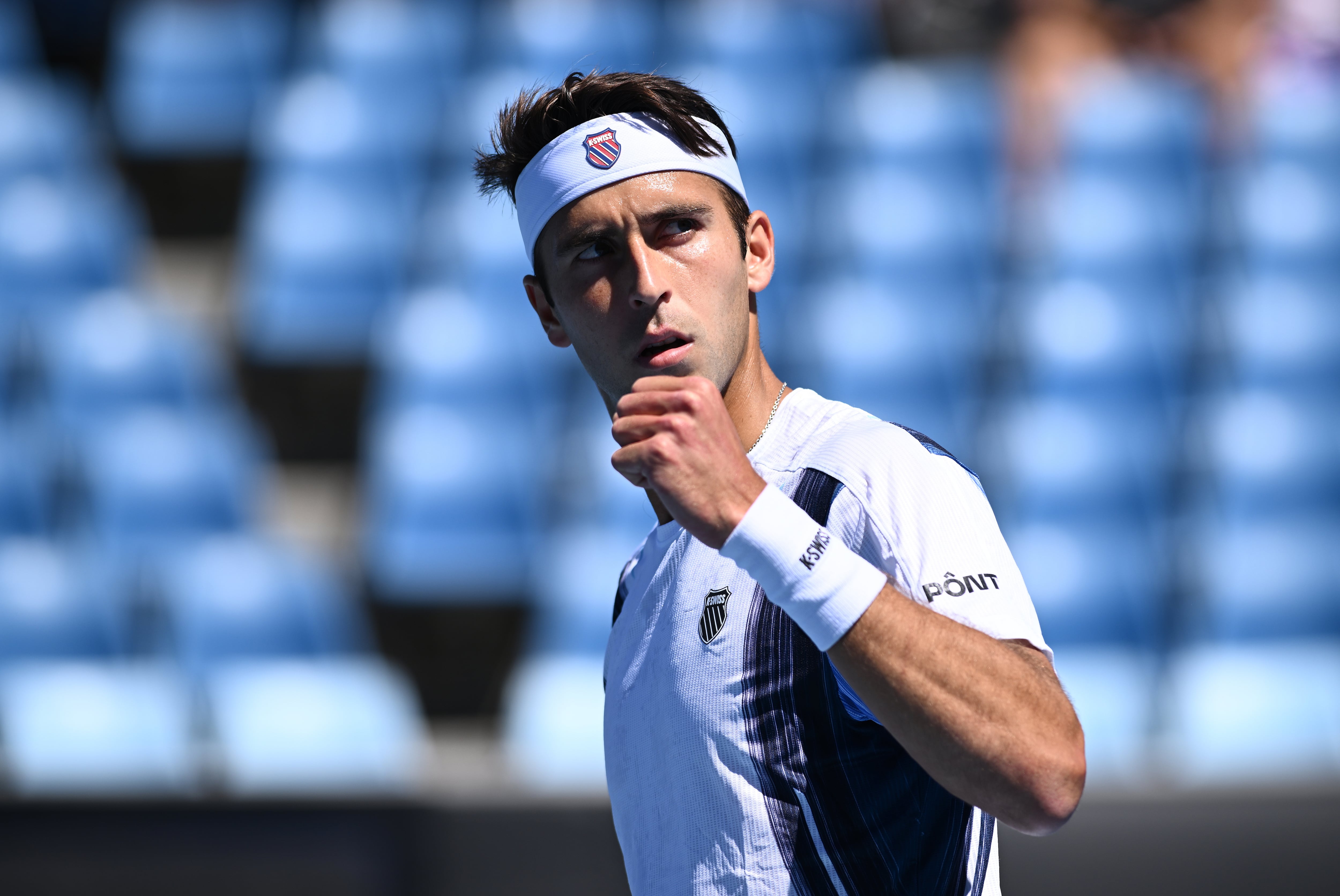 MELBOURNE (Australia), 17/01/2026.- Tomas Martin Etcheverry of Argentina in action during the Men's 1st round match against Miomir Kecmanovic of Serbia on day 1 of the 2026 Australian Open tennis tournament at Melbourne Park in Melbourne, Australia, 18 January 2026. (Tenis) EFE/EPA/JOEL CARRETT AUSTRALIA AND NEW ZEALAND OUT