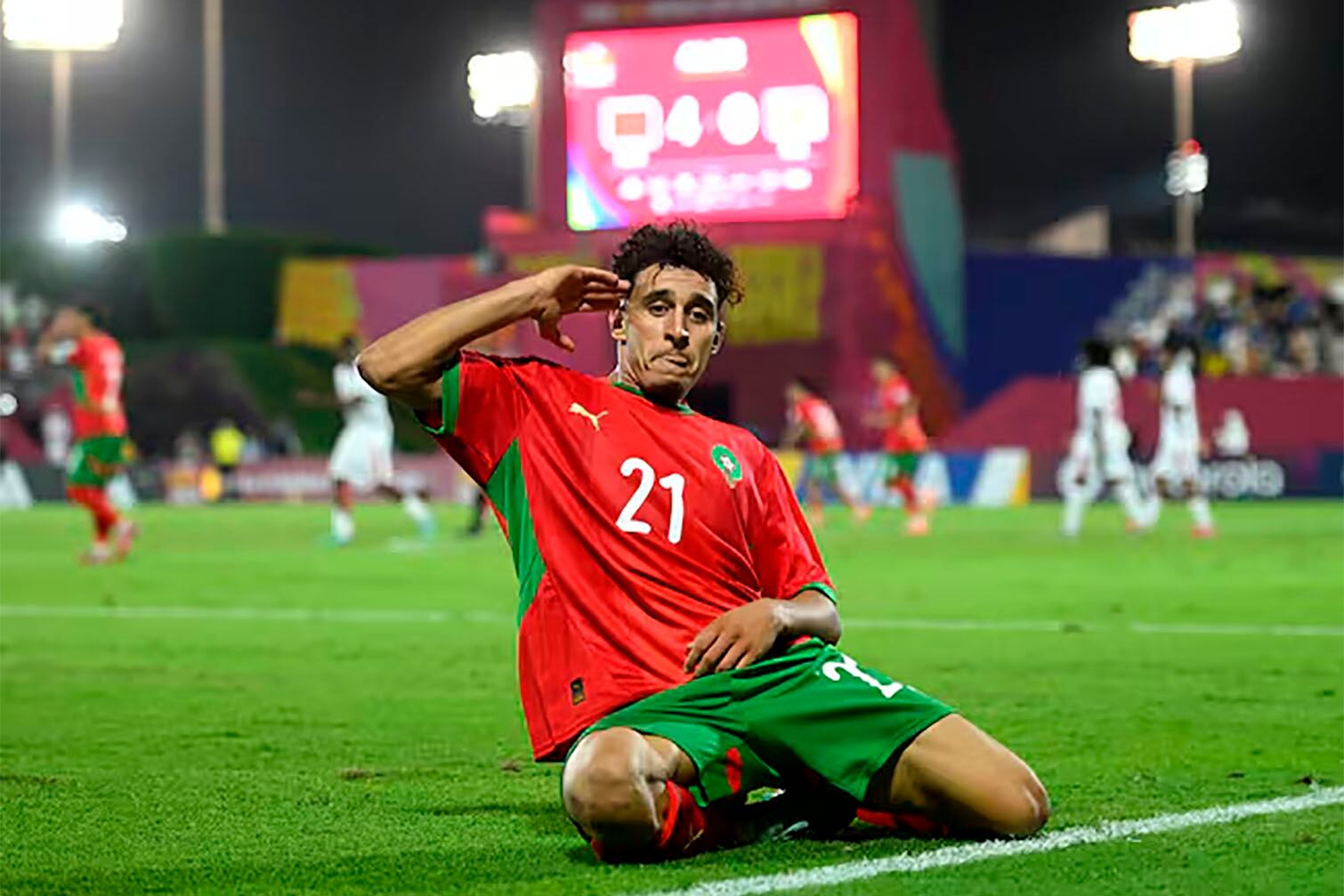Abdelali Eddaoudi celebra su gol ante Nueva Caledonia en el Mundial Sub-17 de Qatar. FOTO: Jurij Kodrun/FIFA / Jurij Kodrun - FIFA